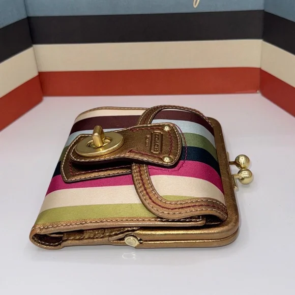 COACH LEGACY STRIPE FRAMED WALLET WITH KISSLOCK COIN - Picture 11 of 16
